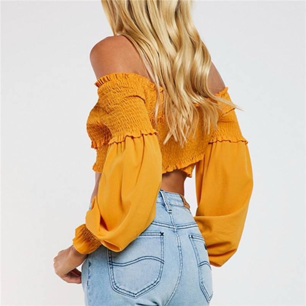 Orange Off-the-shoulder Longsleeve Scrunch Crop Top One Size